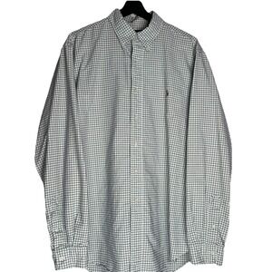 Ralph Lauren Classic Fit Mens XL Long Sleeve Button Down Shirt Green White Check